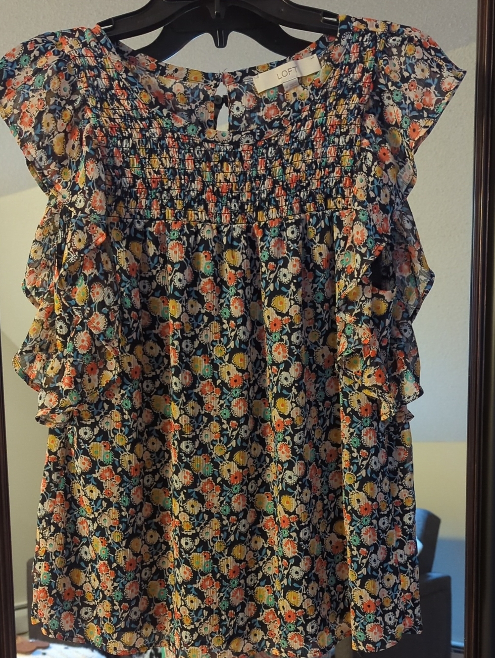 LOFT Floral Smocked Ruffle Sleeve Top - Multicolor